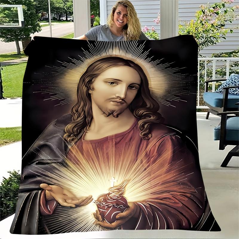 Special Priest Jesus Theme Flannel Blanket, Fashionable Soft Warm Multi-Functional Gift for Sofa Bed Office