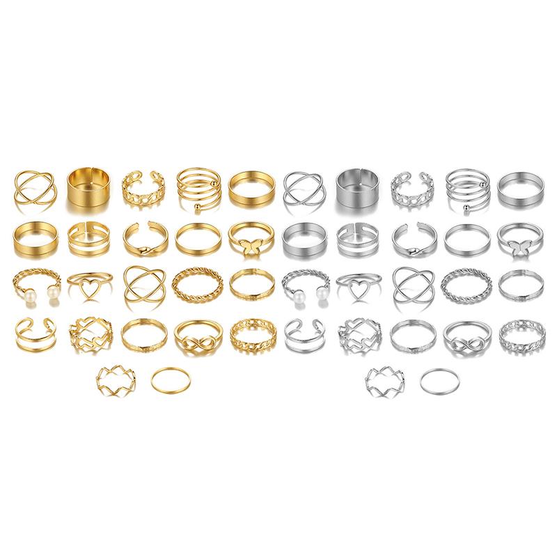 22pcs Set Vintage Hollow Heart Butterfly Rings Set For Women Metal Silver Color Geometric Spiral Shape Ring Rendy Jewelry