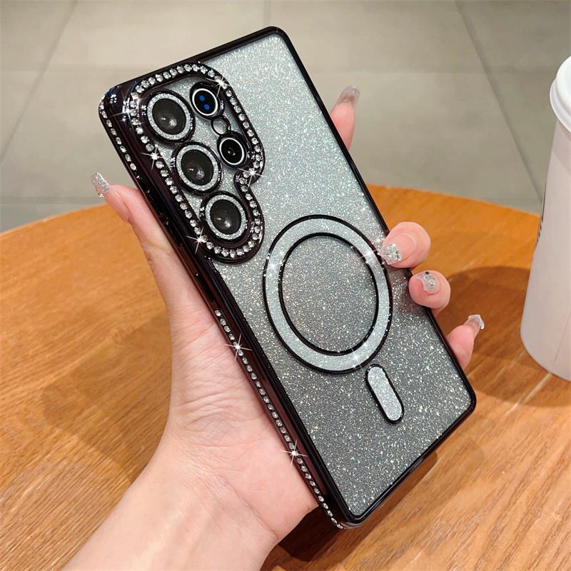 Блестящий магнитный чехол Bling Diamond для Samsung Galaxy S25 Ultra S24 FE A56 A36 A26 A16 A55 A35 A25 A15 A54, чехол для iPhone 16 15 Plus 14 13 Pro Max