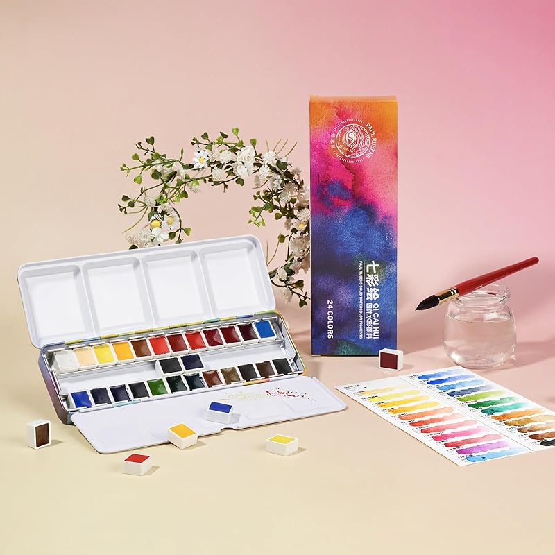 Paul Rubens Watercolor Paint Set, 24 Colors Solid Watercolor Paints, Easy to Blend and Diffuse Watercolor Palette, Compact and Portable Travel