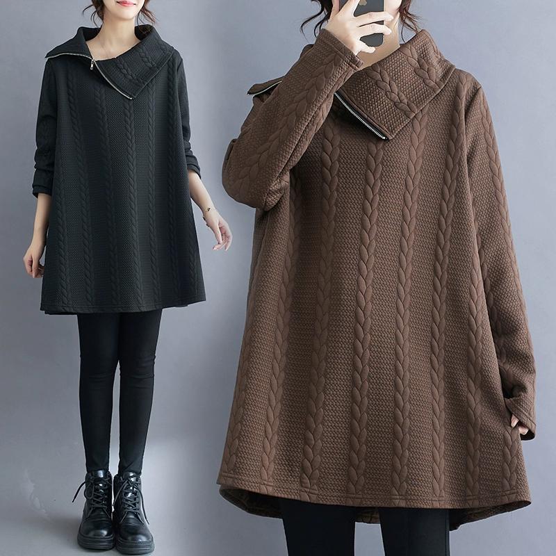 Dimanaf 2024 Плюс Размер Осень Однотонная Футболка Женская Новая С Капюшоном Молния Пуловер Длинный Рукав Свободные Модные Топы Футболки