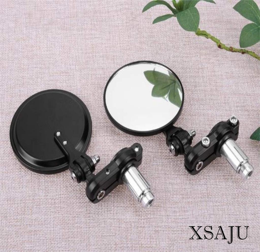 XSAJU Motorcycle Mirror, Left & Right Set, Bar-End Mirror, Universal, Round Shape, Foldable, Black