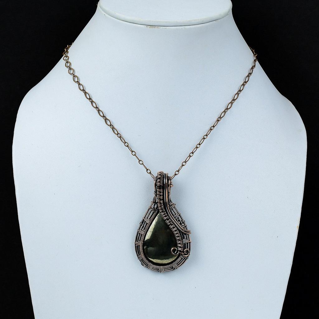 Золотой апачский пирит, драгоценный камень, чистая медная проволока, обернутая подвеской ручной работы, ювелирные изделия