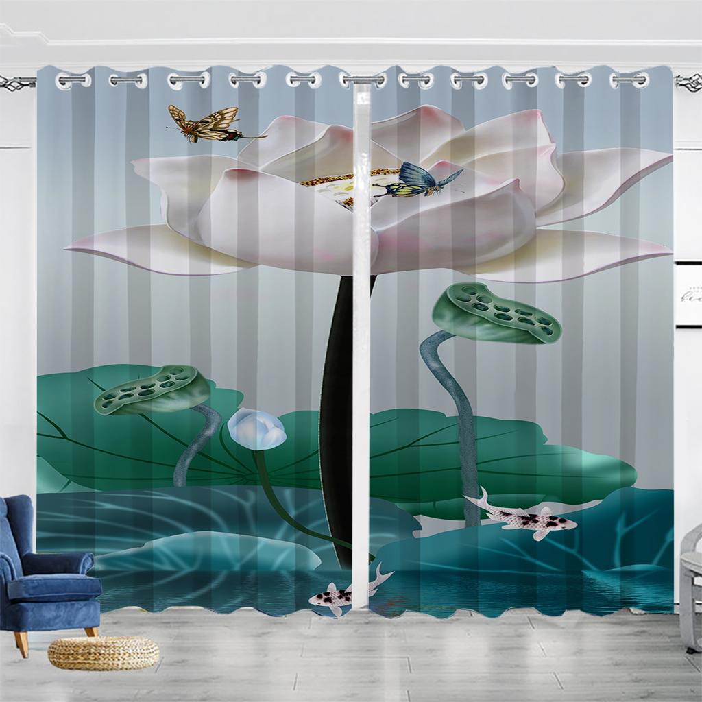 Lotus Pond Китайский Стиль Гостиная Тень Шторы Спальня Домашнее Украшение Чернила Lotus Цифровая Печать Тонкие Шторы