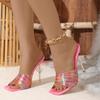 Квадратный носок Сексуальные летние женские босоножки-мюли Элегантные шикарные туфли на очень тонком высоком каблуке для свадебной вечеринки Туфли-тапочки Сандалии