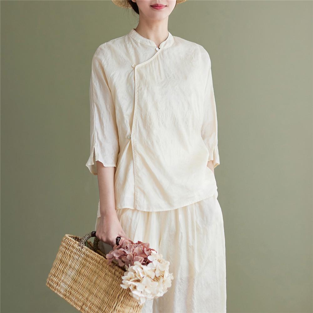 Топ-реглан из тусса-шелка в китайском стиле Весна/Лето 2022 - Ретро Лимитированная серия