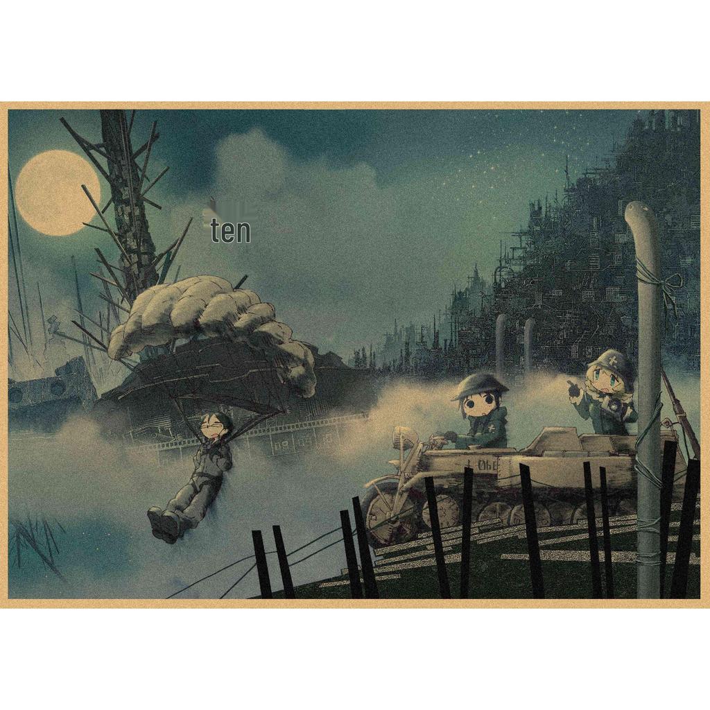 Retro Japanese Anime Girl Journey Poster - Kraft Paper Decorative Wall Art