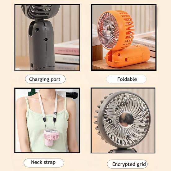Portable Neck Fan, 3 Speed Foldable Handheld Fan, USB Rechargeable Small Personal Fan for Outdoor Travel, Desk Cooling Fan for Home Office