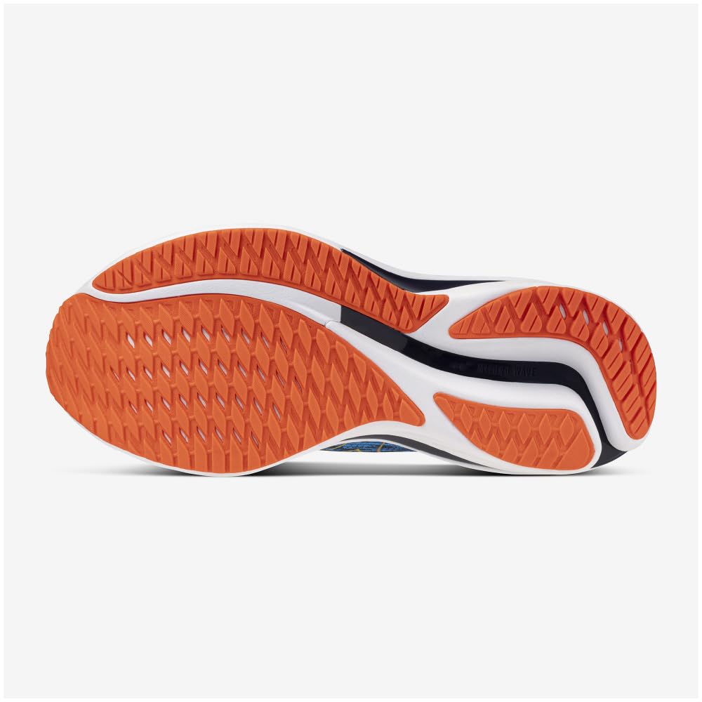 Mizuno Кроссовки Wave Rider 28 для бега, толстые, синие x светло-зеленые x 4E, для бега трусцой, марафона, тренировок, спорта, легкие, упругие, подошва, мужские, красные, 27.5