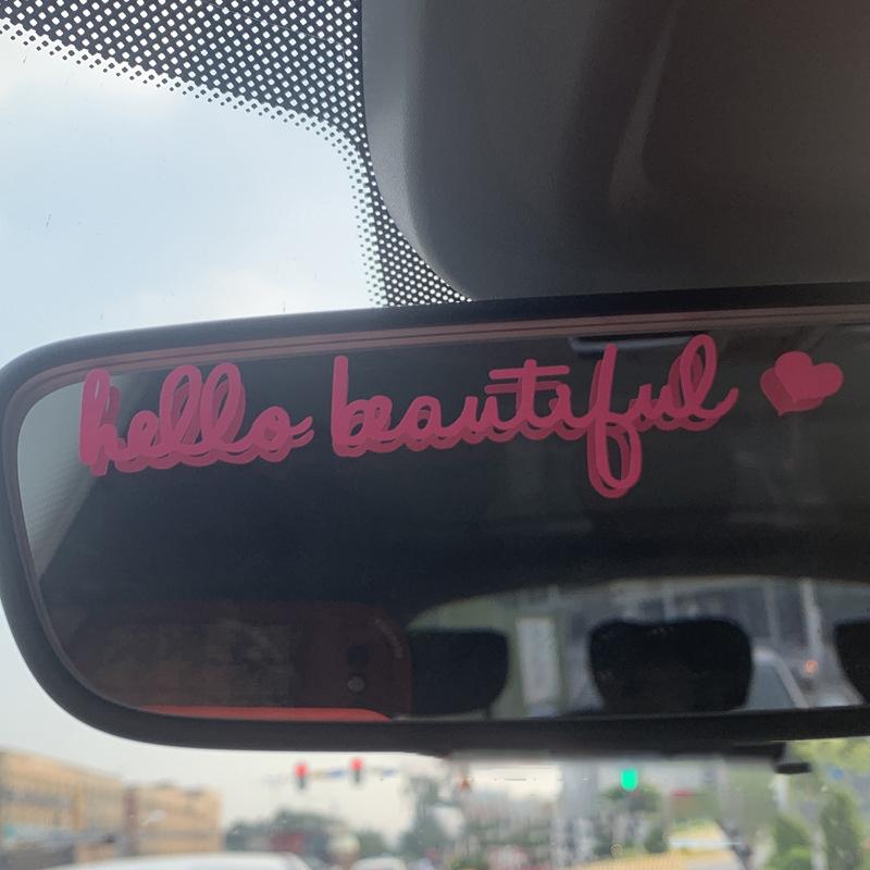 Hello Beautiful Car Rear View Mirror Decal Car Stickers Interior Decor Cute Accessories Gifts For Her Positive Laptop Decal