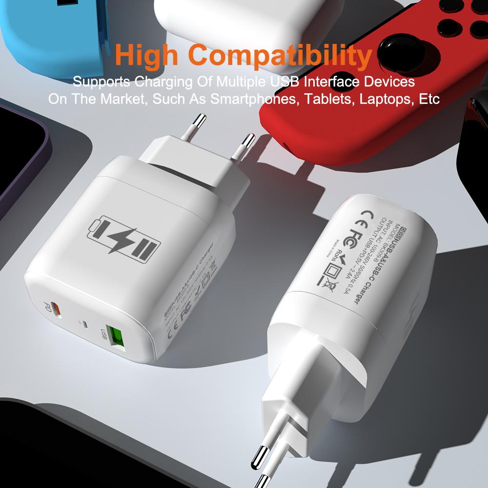 Настенный адаптер с 2 портами 2.4A USB PD дорожное зарядное устройство вилка EU US для iPhone Xiaomi Samsung Huawei