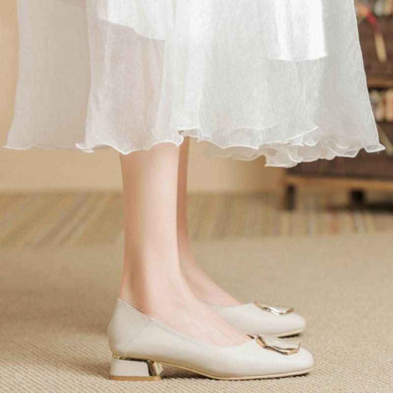 Рабочие профессиональные кожаные туфли на низком каблуке Туфли на плоской подошве с неглубоким носком Туфли на толстом каблуке Универсальные туфли на высоком каблуке