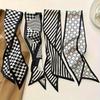 Black Printed Series Silk Scarf Hair Band Ribbon Tied-Up Hair Long Bow Vintage Satin Ribbon Neckerchief Hair Accessories