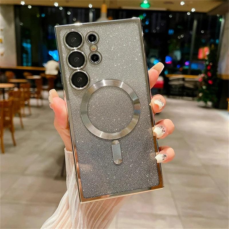 Роскошный блестящий магнитный женский чехол для Magsafe для Samsung Galaxy S24 S23 S22 Ultra Plus, аксессуары, чехол для беспроводной зарядки