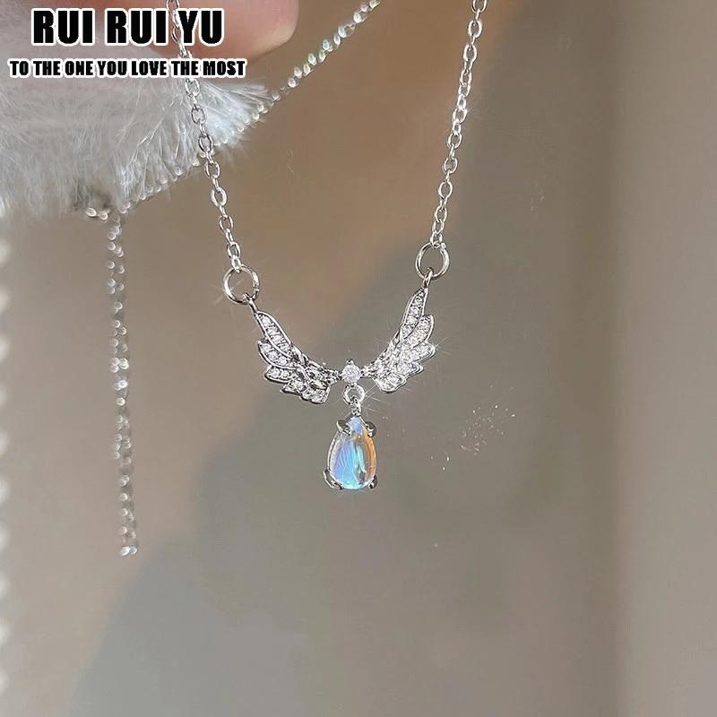 QQs Kpop Фея Циркон Крылья Сердце Кристалл Кулон Ожерелье для Женщин Сердце Ключицы Цепи Колье Мода Y2K Egirl Эмо Ювелирные Изделия Подарки