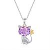 Natural crystal stone cat pendant S925 sterling silver necklace women's niche cute style girl gift jewelry