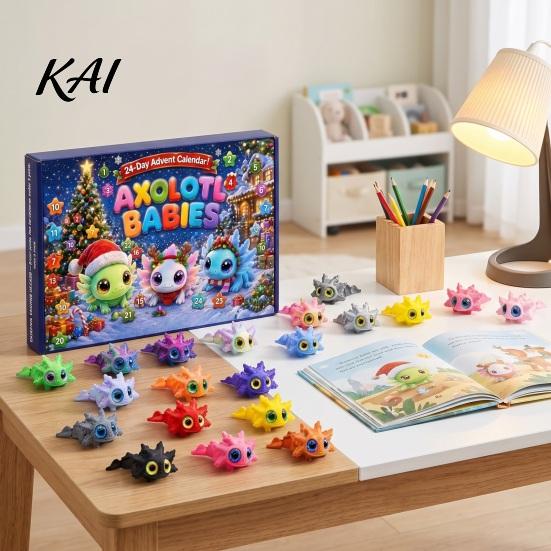 Educational Imaginative Play Axolotl Advent Calendar 2026, 3D Printed Jointed Flexible Toys, 24 Days Miniature Animal Figures Christmas Countdown with