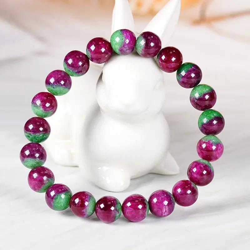 Natural Ruby Round Beads Tungsten Classic Strand Bracelet Jewelry Rare Red Watermelon Ruby Zoisite Unisex Party AAAAAAA