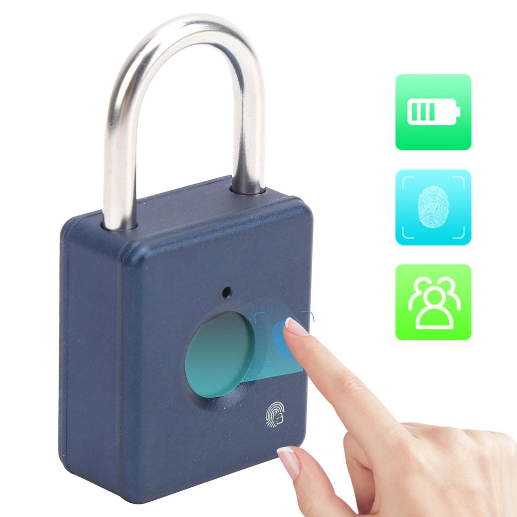 Fingerprint Padlock AntiTheft Intelligent Keyless for Cabinet Student Dormitory Warehouse(Blue )