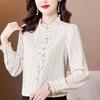 M-4XL Simulated Silk Shirt Women's Spring Autumn New Long Sleeved Top French Ruffled Stand Collar Printed Bottoming Shirt