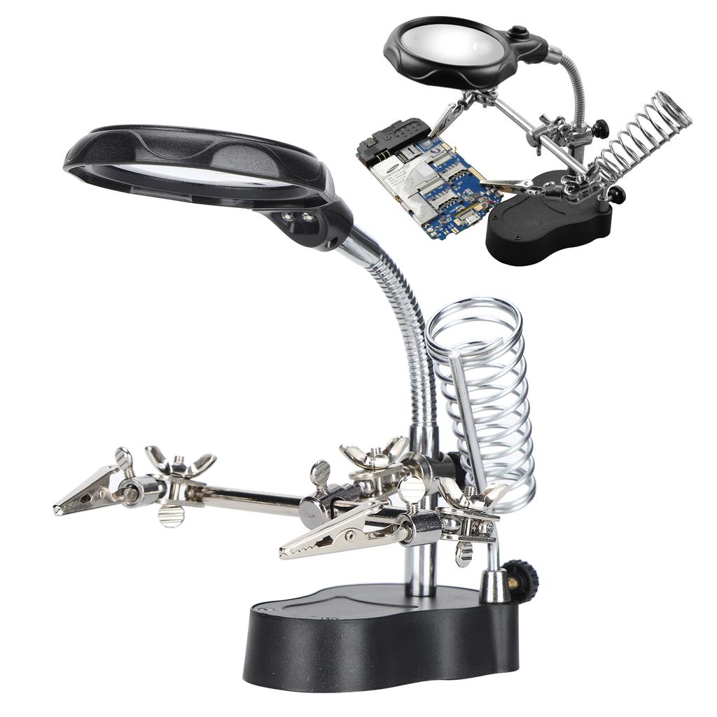 Увеличительное стекло с подставкой, светодиодная лампа, вспомогательный зажим, паяльная станция