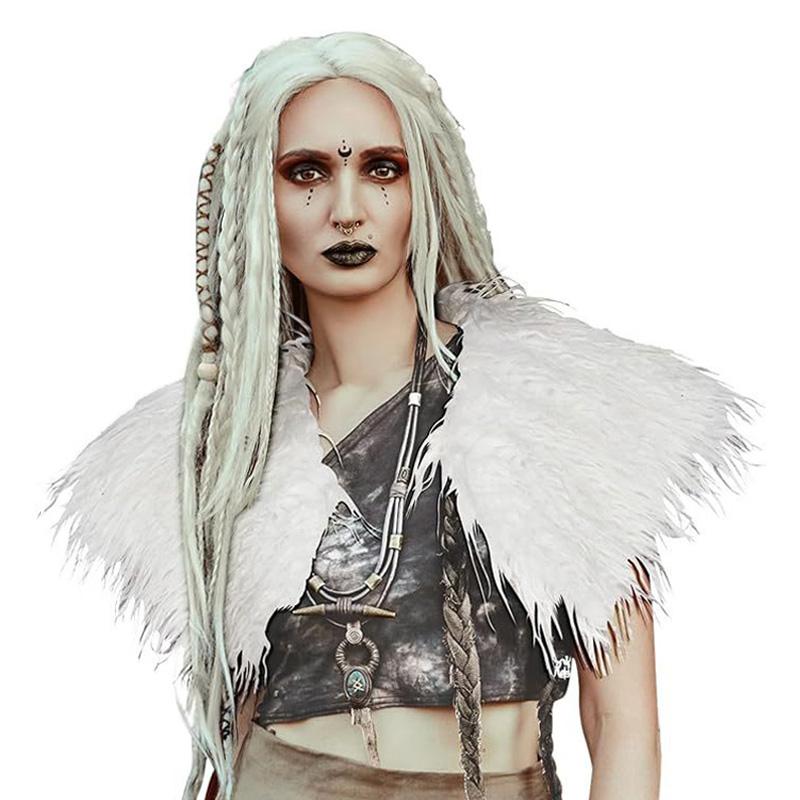 Меховой воротник Зимняя одежда Плащ воина Шаль королевы викингов Элегантная шаль из искусственного меха