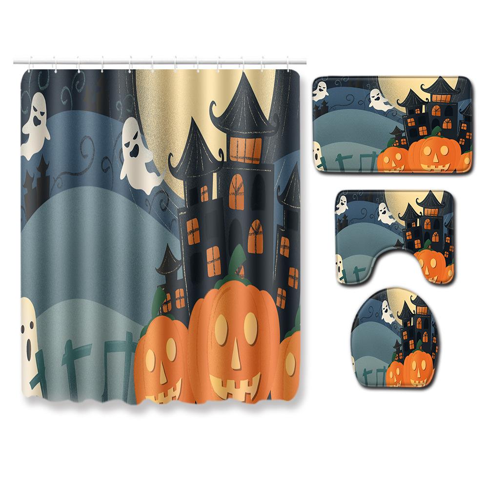 Halloween Shower Curtain Floor Mat Combination Four-Piece Set Kitchen Absorbent Non-Slip Carpet Bedroom Door Mat