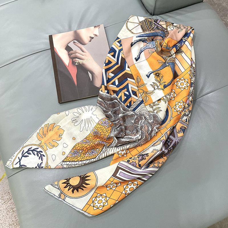Шарф Женский Весенне-Осенний Новый Высококачественный Принтованный Декоративный Большой Квадратный Шарф Темпераментный Подкрученный Край Наружный Теплый Шаль Шарф