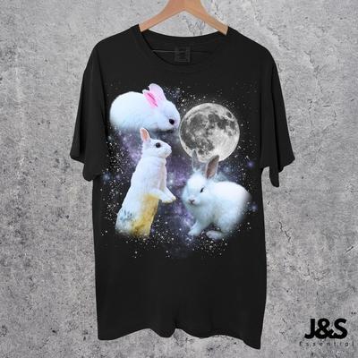 Three Bunny Retro Graphic Tshirts Vintage Rabbit Moon Tshirt Bunny Lovers