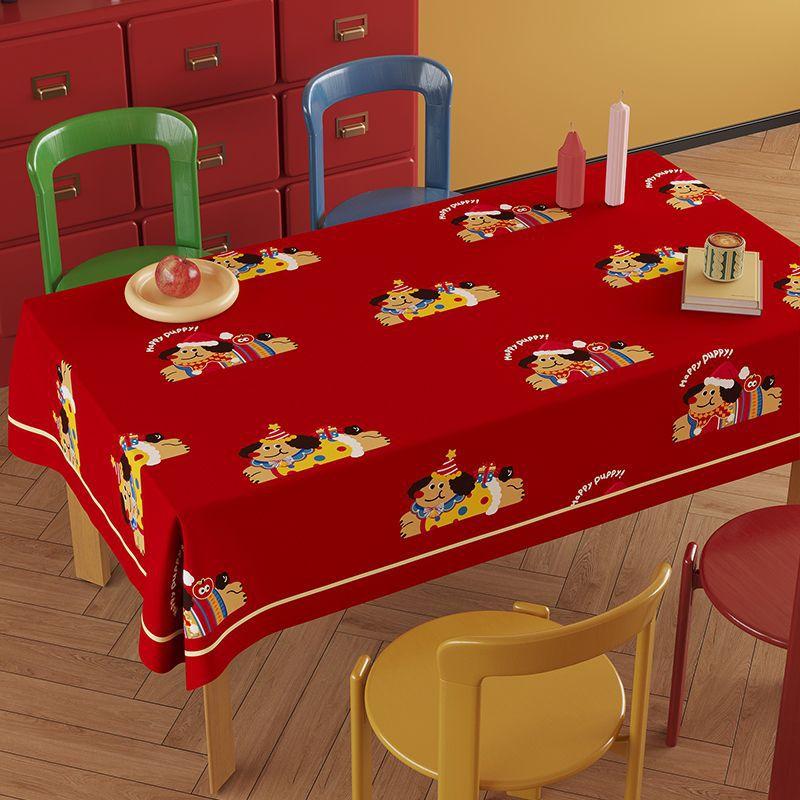 Cute Cute Pet Tablecloth Atmosphere Red Festive Waterproof And Oil-Proof Dining Table Cloth Living Room Coffee Table Decorative Tablecloth