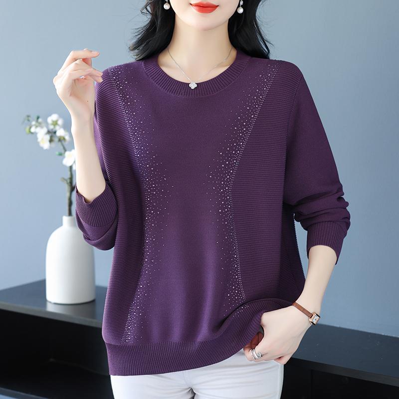 WTEMPO Женский вязаный свитер с круглым вырезом, свитер для мамы, свободный трикотажный топ с длинными рукавами