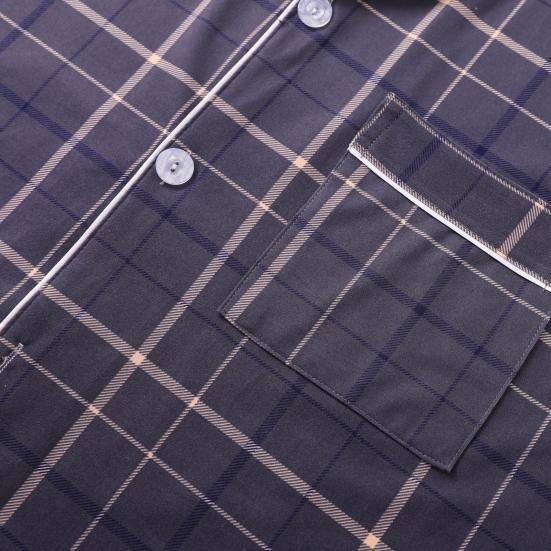 Комплект мужской пижамы из 2 предметов: топы с лацканами и длинными рукавами на пуговицах, эластичные брюки, комплект для сна с клетчатым принтом