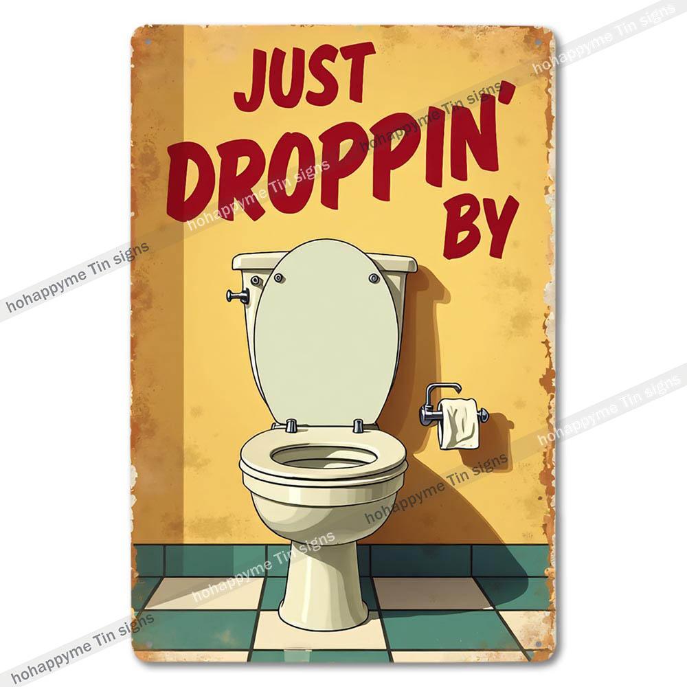 Vintage Metal Bathroom Sign Retro Funny Wall Decor for Home Restroom