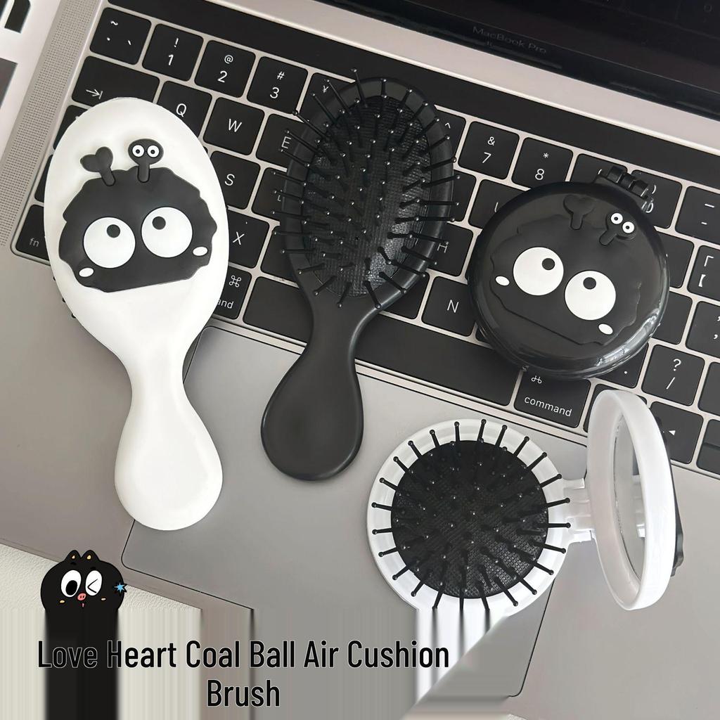 Portable Cute Coal Air Cushion Comb & Mirror Set: Children's Massaging Hairdressing Tool for Girls