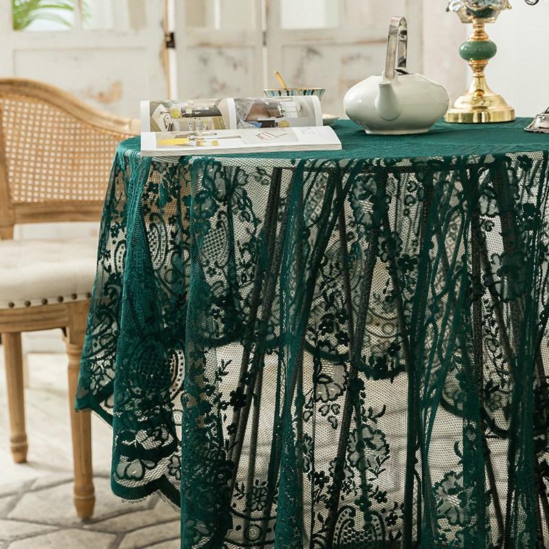 American Style Wedding Party Retro Dark Green Lace Hollowed Out Circular Tablecloth Restaurant Table Cover Round Table Cloth