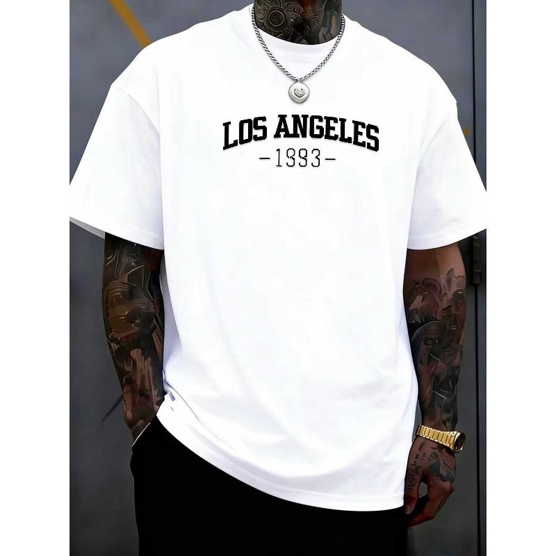 Европейские размеры Мужская С принтом Спортивная Повседневная Универсальная Футболка с коротким рукавом | Мягкая, Средняя эластичность, Смесовая ткань, Обычная посадка, Стиль пуловера, Круглый вырез