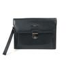 With Strap Logo Bag Pouch Flap Clutch Bag Leather Black