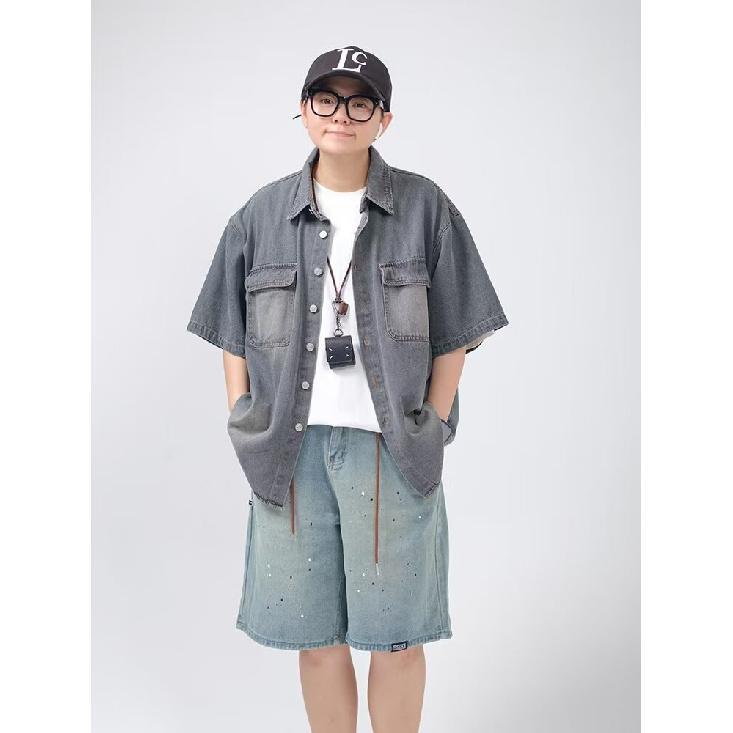 Рубашка с коротким рукавом в стиле ретро из джинсовой ткани, летняя модная мужская и женская марка, японский ретро-тренд с коротким рукавом, классная и свободная рубашка