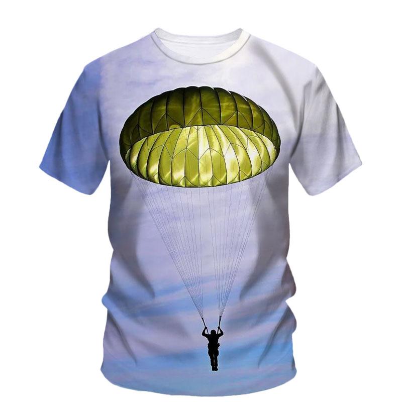 3D Parachute Paraglider Printed Casual Short Sleeved Children's Boy T-shirts  - Soft Medium Stretch Fabric Spring and Autumn Relaxed Fit Clothing
