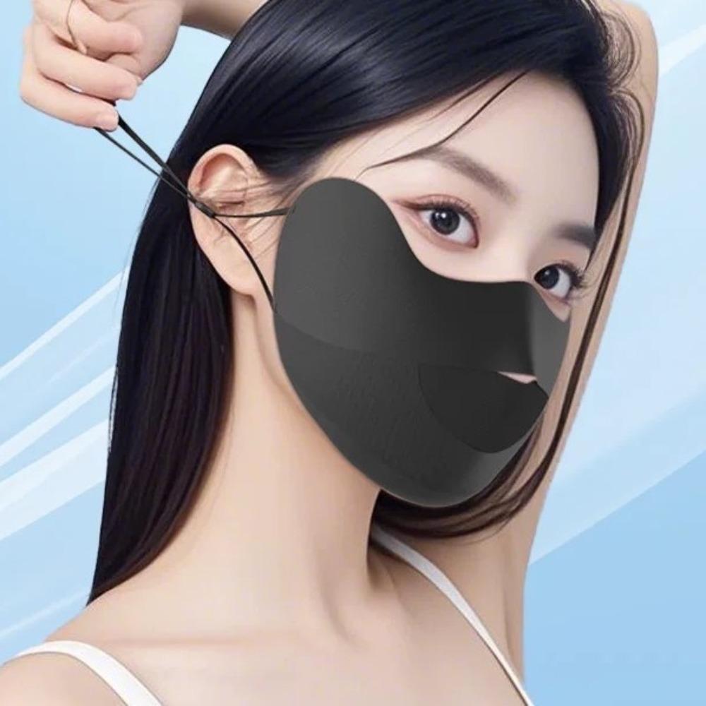 Sun Protection Ice Silk Sunscreen Mask Solid Color Thin Face Veil Cool Cycling Face Cover Outdoor
