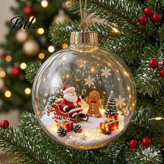 Acrylic Christmas Balls Glowing Ball Ornaments, Light-Up with Mini Holiday Scene, Clear LED Winter Scene Ornaments Tree Hanging Decor Warm Light