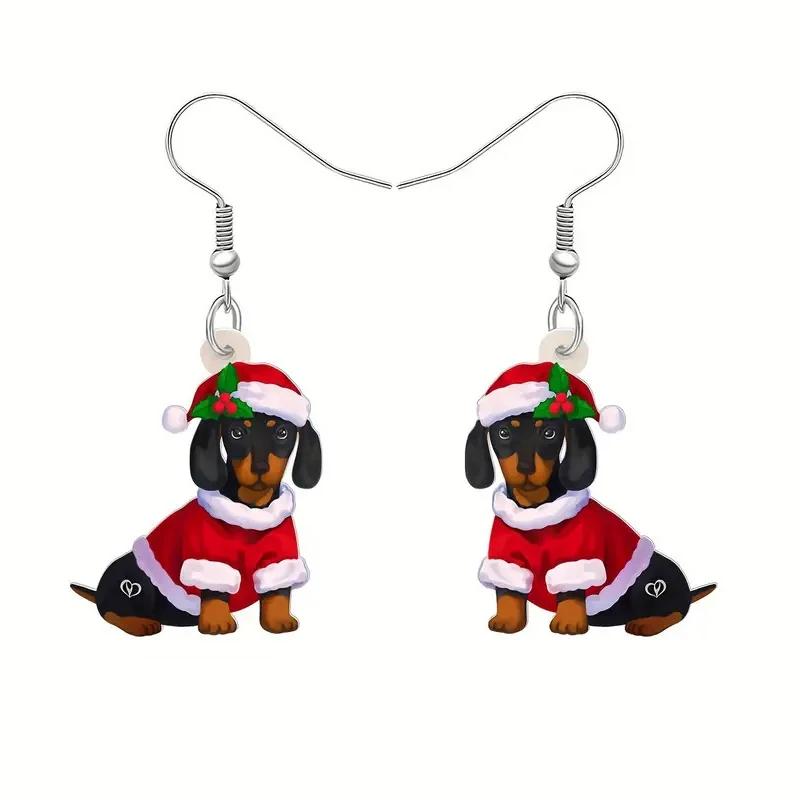 CAOSHI Cute Dachshund Designed Pendant Earrings for Women Fashion Acrylic Christmas Jewelry Gifts Cartoon Animal Accessories