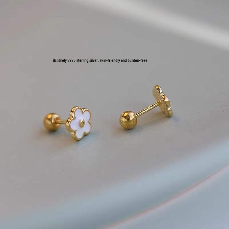 Серьги-гвоздики Beixi из стерлингового серебра S925 с маленьким цветком для женщин - Элегантный, универсальный дизайн с пятью лепестками