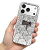 Чехол для iphone XS Max 16 Plus 17 Pro 14 15 11 18 Pro Max 13 Air 12 XR Серебристый Блеск Трескающийся Фон Скрытые Узоры Кошки