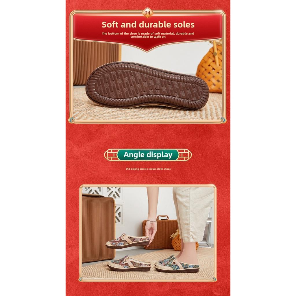 Women's Ethnic Style Half Slippers with Cloth Shoes and Linen Toe Caps, Women's Soft Soled Casual Single Shoes