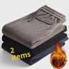 Men's Thick Corduroy Elastic Waist Straight Casual Pants with Velvet Lining for Autumn and Winter