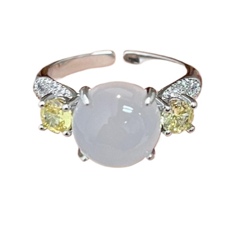 Новые кольца в китайском стиле с натуральным халцедоном и желтым бриллиантом для женщин, простые круглые белые кольца, свадебные украшения