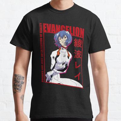 Летняя мужская мода повседневные рубашки с короткими рукавами Rei Ayanami Evangelion черные футболки большие футболки