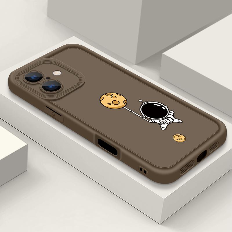 Простой матовый противоударный чехол для телефона с рисунком лунного астронавта для iPhone 16 Pro Max 15 Pro 14 13 12 11 XS XR 8 7, защита линз, мягкий бампер из ТПУ