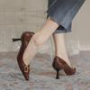 Autumn and Winter New French Retro Brown High Heels Solid Color Fashion Microfiber Women's Shoes Square Head Thin Heels Not Tired Feet Single Shoes